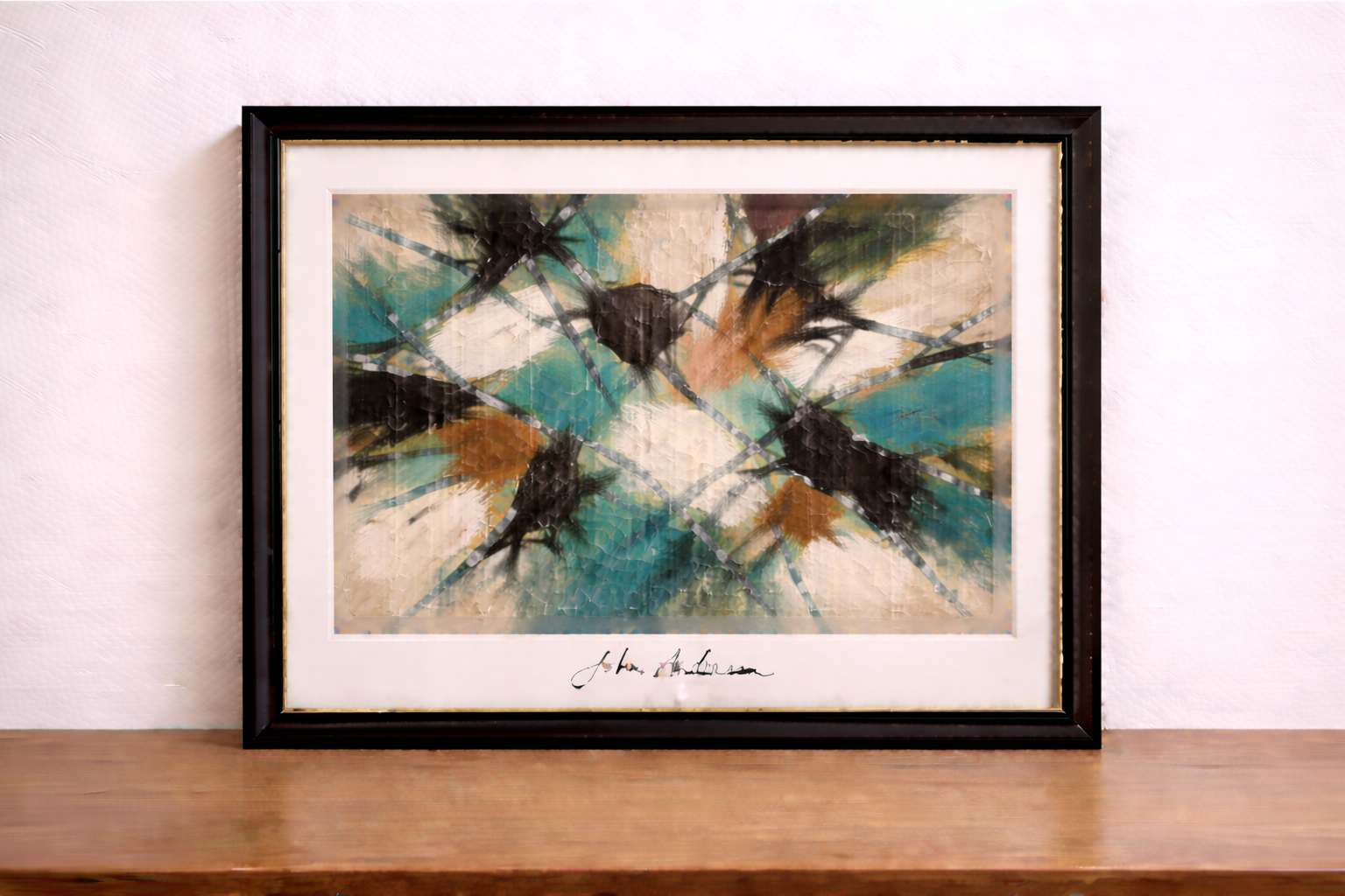 Abstract expressionism on wooden display