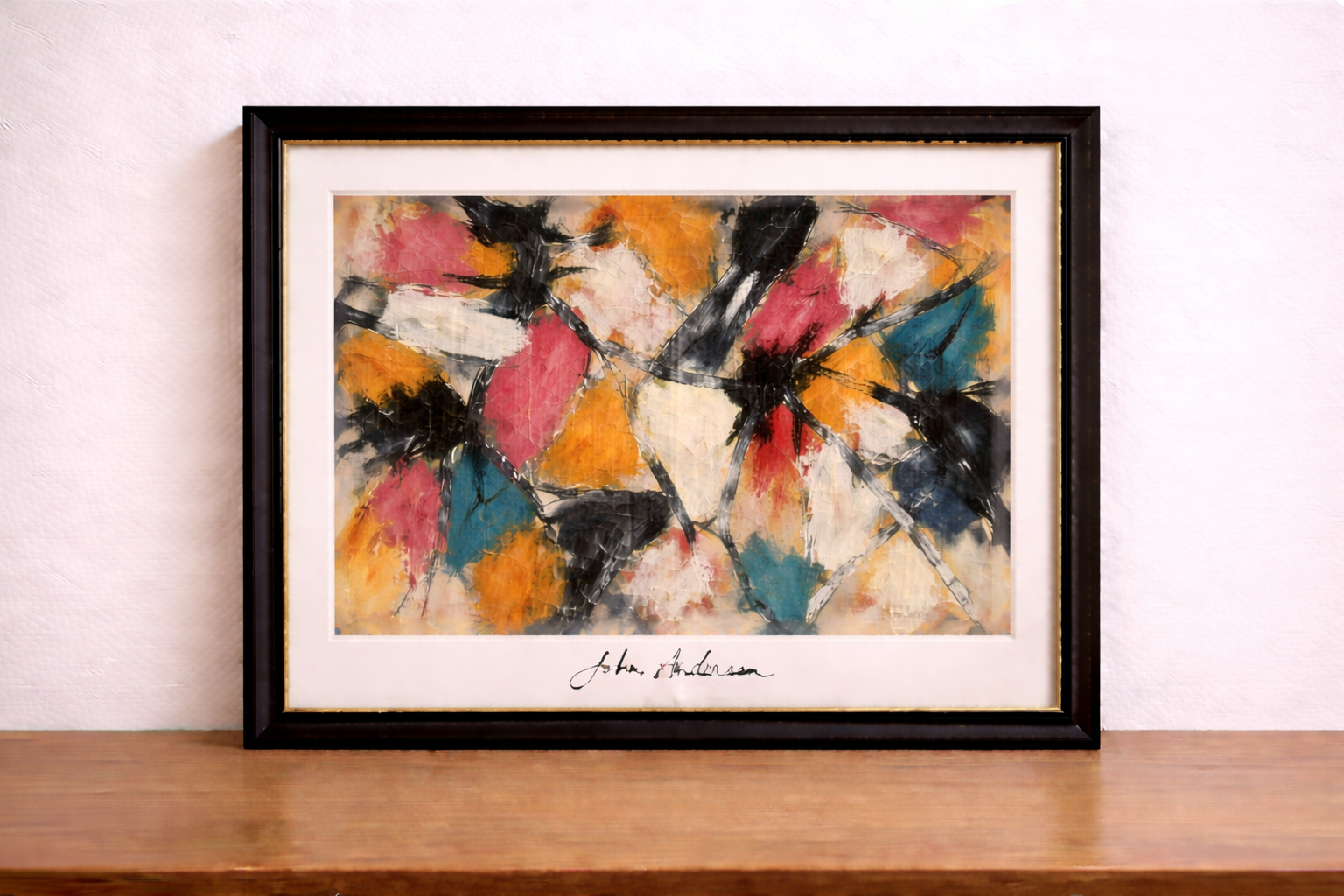 Abstract expressionist painting on display