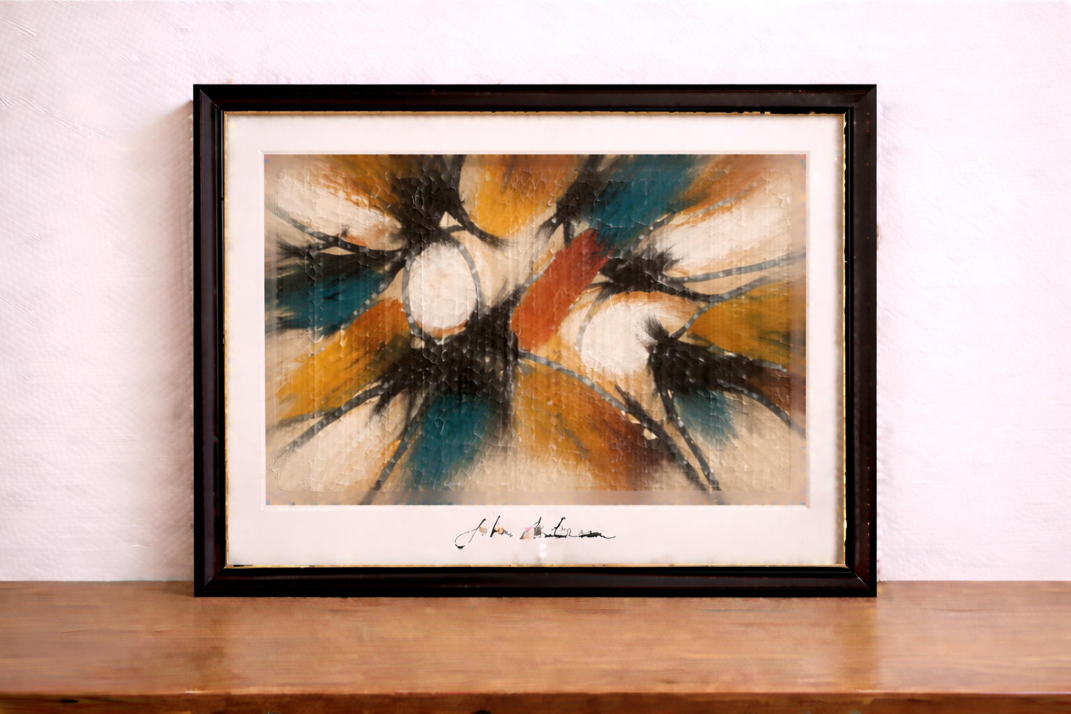 Abstract expressionist painting with bold strokes