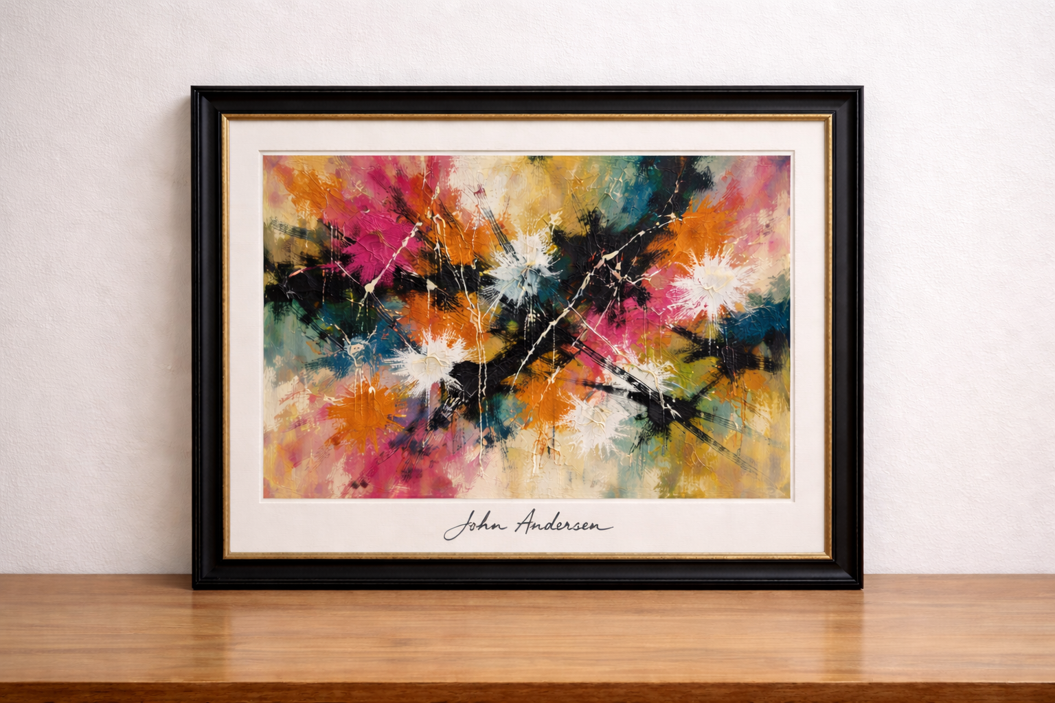 Vibrant abstract with golden frame